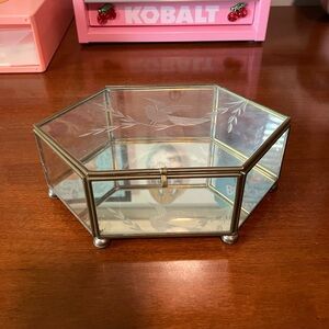 Vintage Glass and Brass Hexagonal Jewelry Box